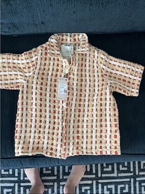 OAS Cream and Red Crochet Button-Front Kids Shirt